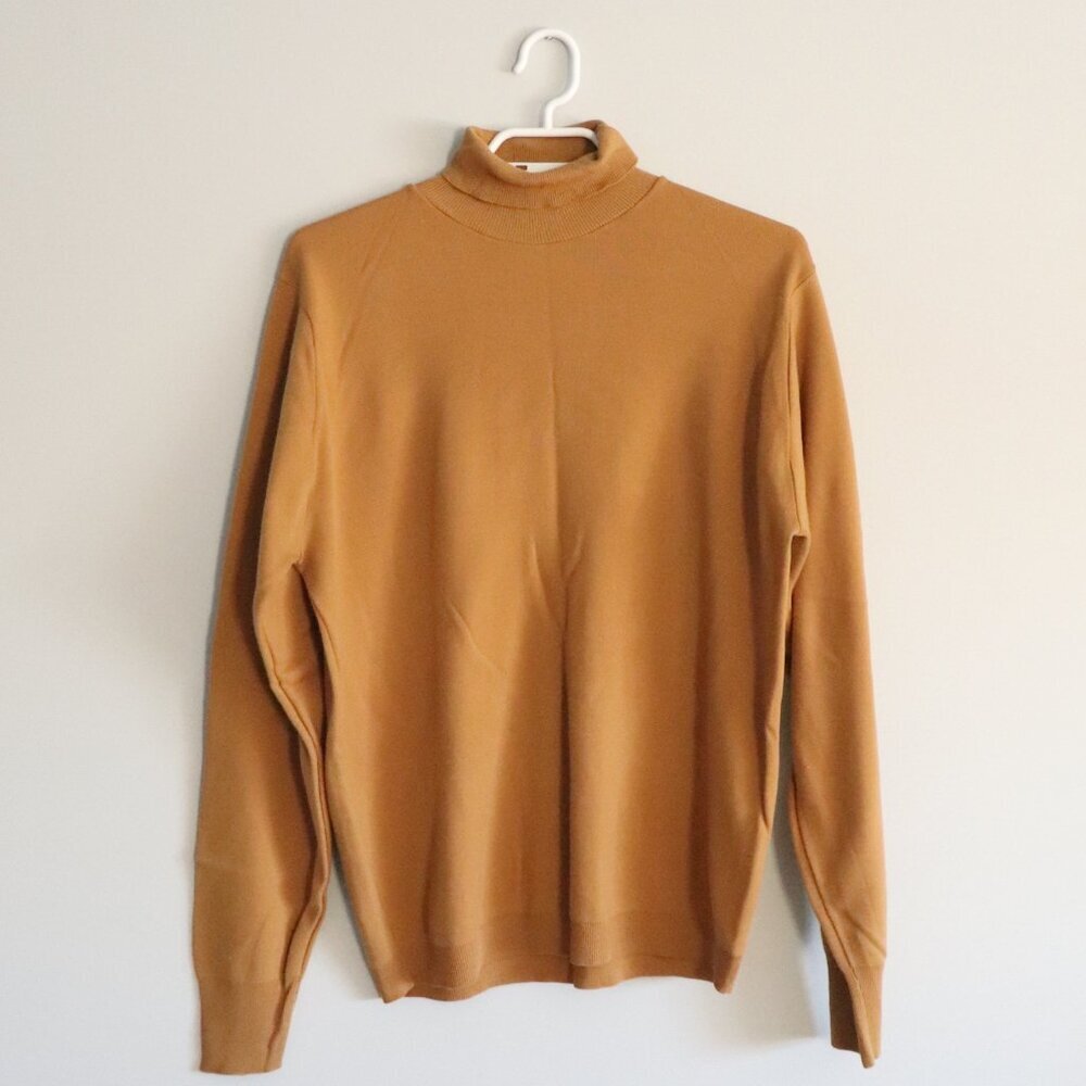 Vntg Ban Lon Sz L Men's Brown Tight Knit Turtleneck Stretch Long Sleeve Sweater‎